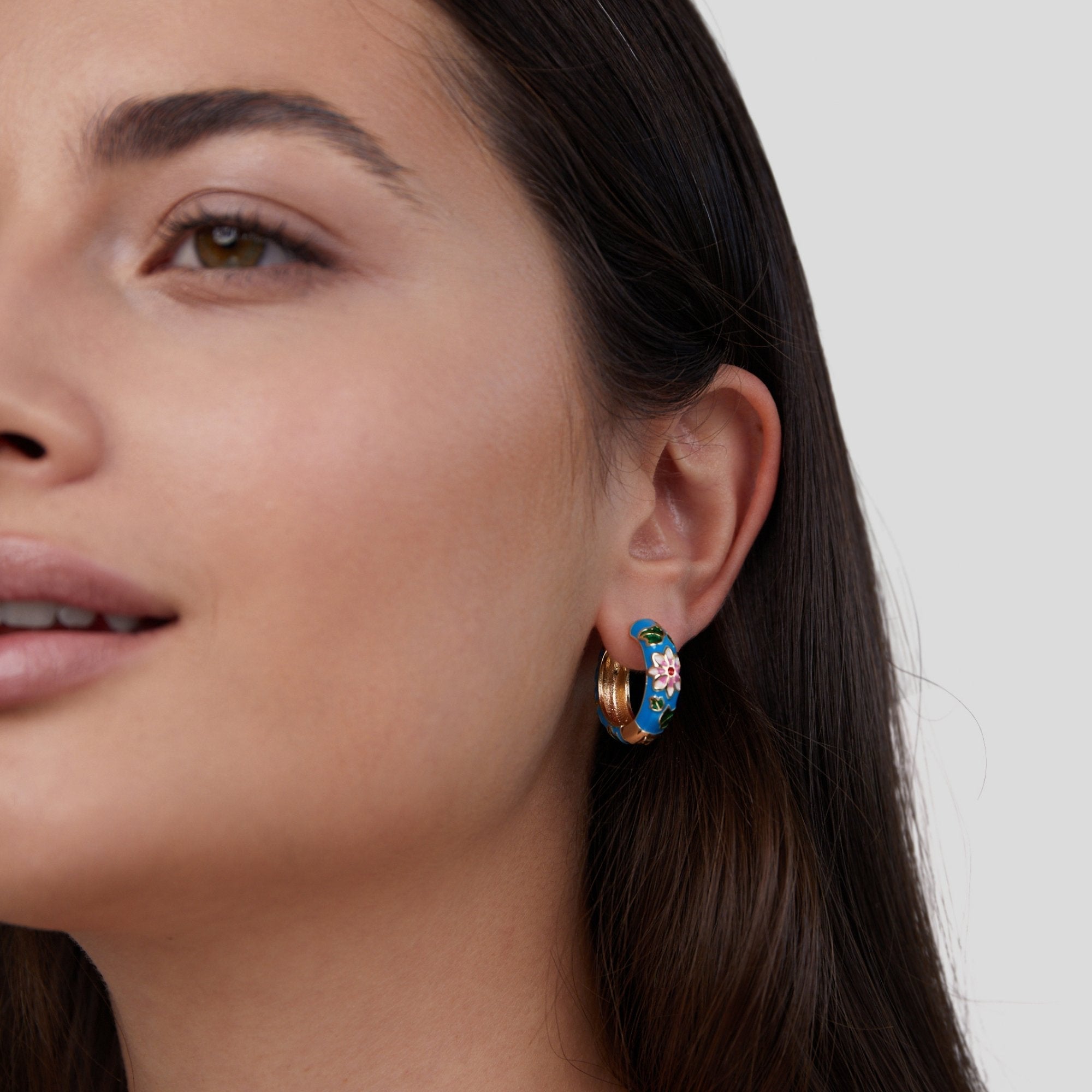 Gold Hoop Earrings with Flower