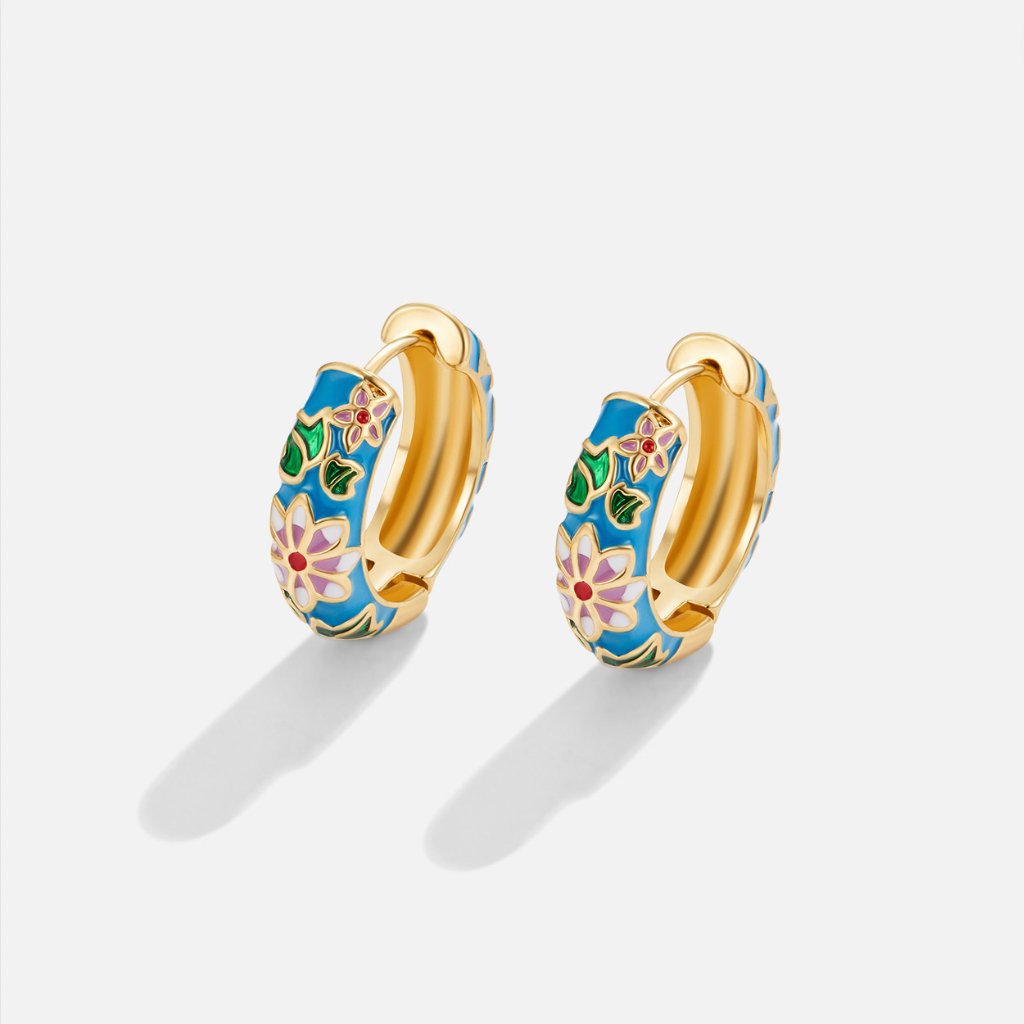 Gold Hoop Earrings with Flower